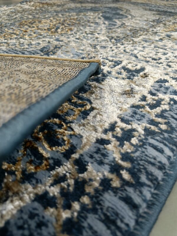 3×5 Ft Turkish Rug – Blue & Gold Shimmer | Elegant 3D Shine - Image 9