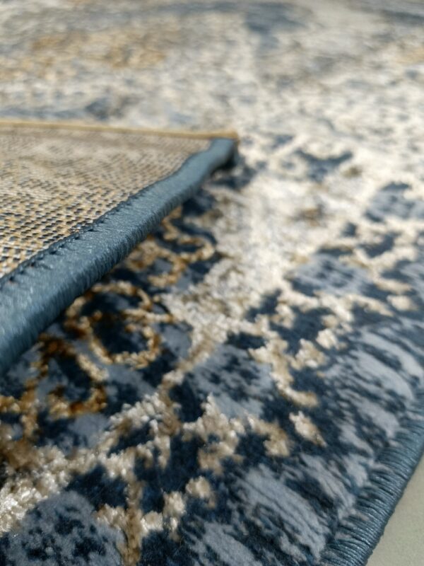 3×5 Ft Turkish Rug – Blue & Gold Shimmer | Elegant 3D Shine - Image 10