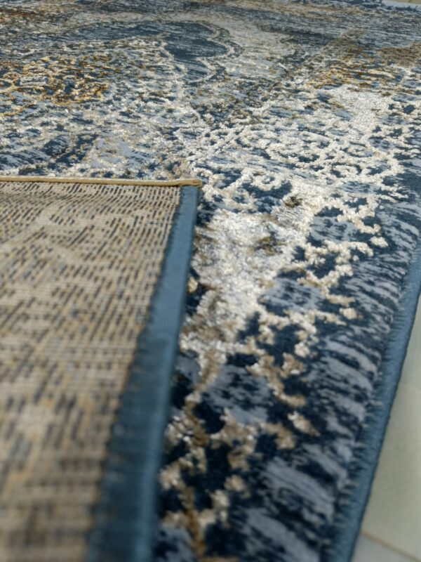 3×5 Ft Turkish Rug – Blue & Gold Shimmer | Elegant 3D Shine - Image 11
