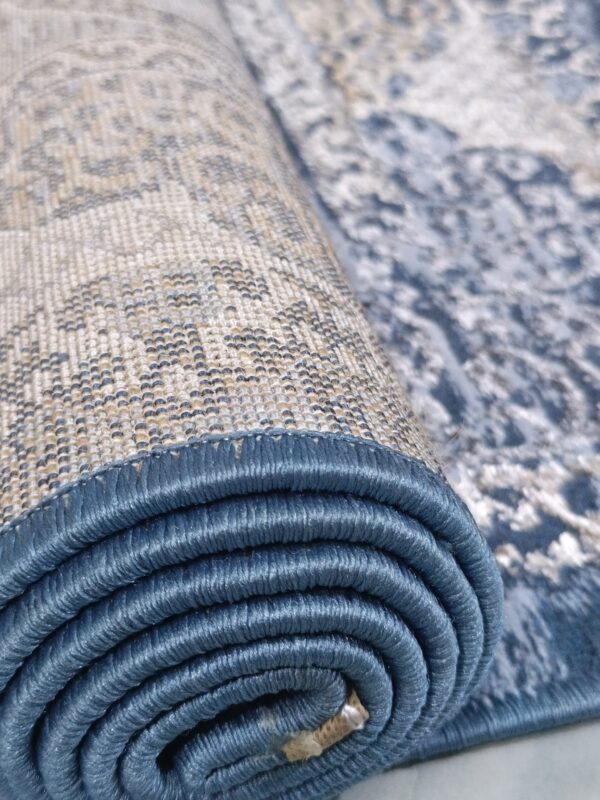 3×5 Ft Turkish Rug – Blue & Gold Shimmer | Elegant 3D Shine - Image 12