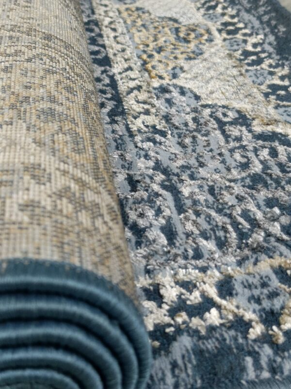 3×5 Ft Turkish Rug – Blue & Gold Shimmer | Elegant 3D Shine - Image 13