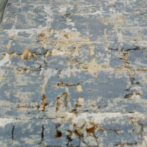 Blue & Gold Abstract Turkish 3D Shiny Rug – Soft Luxury Carpet for Bedside, Entryway & Accent Corners