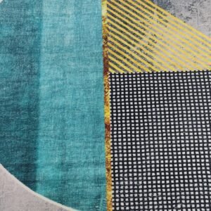 Geometric Modern Rug 4x5.3 ft – Premium Teal, Yellow & Black Carpet