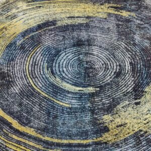Spiral Ripple Rug 4x5.3 ft – Premium Blue & Yellow Abstract Carpet