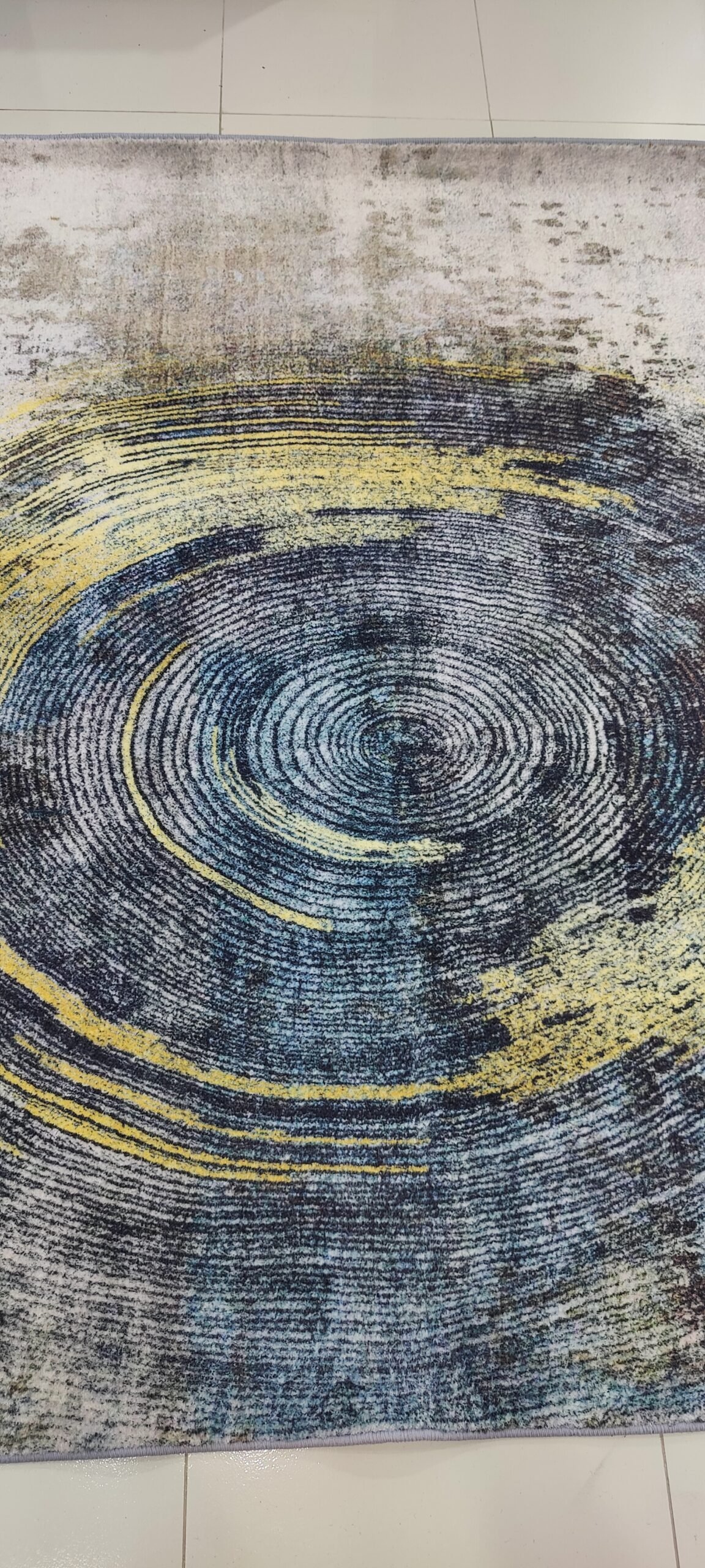Spiral Ripple Rug 4x5.3 ft – Premium Blue & Yellow Abstract Carpet