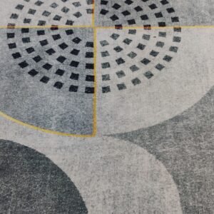 Geometric Dot Rug 4x5.3 ft – Premium Grey & Yellow Carpet