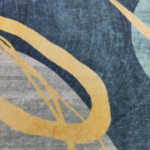 Abstract Flow Rug 4x5.3 ft – Premium Blue & Yellow Modern Carpet