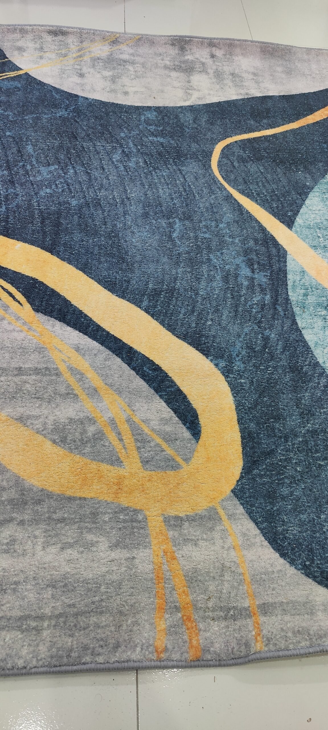 Abstract Flow Rug 4x5.3 ft – Premium Blue & Yellow Modern Carpet