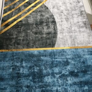 Modern Geometric Rug 4x6 ft – Premium Teal & Grey Carpet