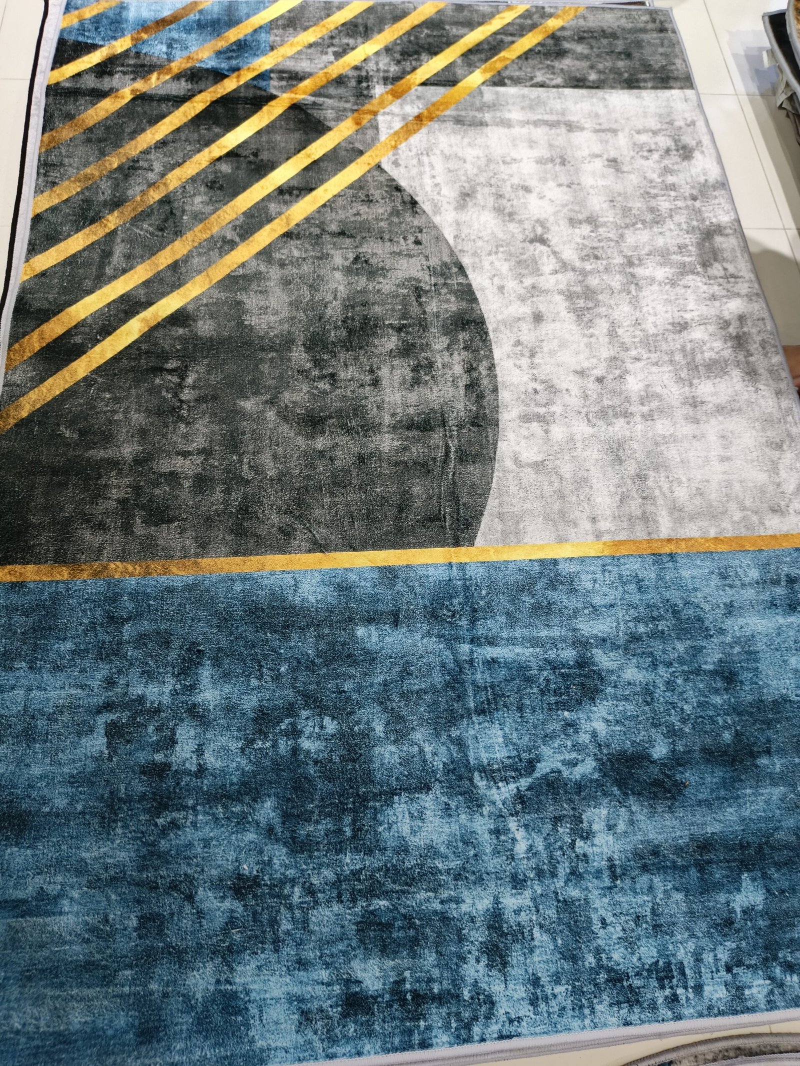 Modern Geometric Rug 4x6 ft – Premium Teal & Grey Carpet