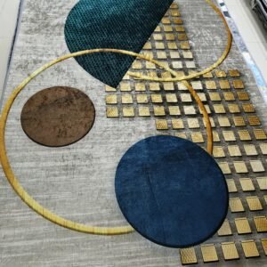 Geometric Circle Rug 4x6 ft – Premium Blue & Gold Carpet