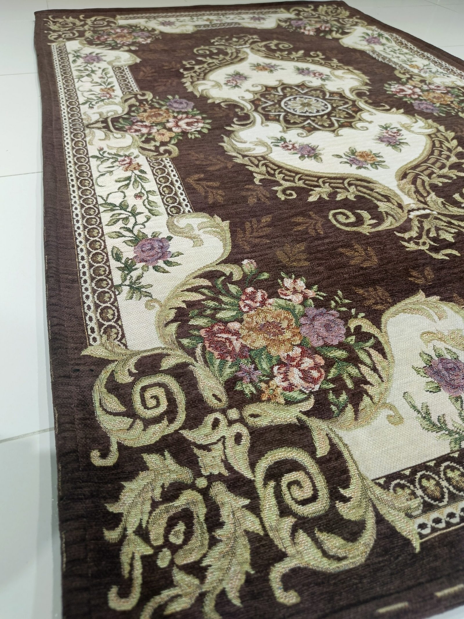 Classic Irani-Style Cotton Rug 3x4.5 ft – Brown & Floral Elegance (Made in China) - Image 2