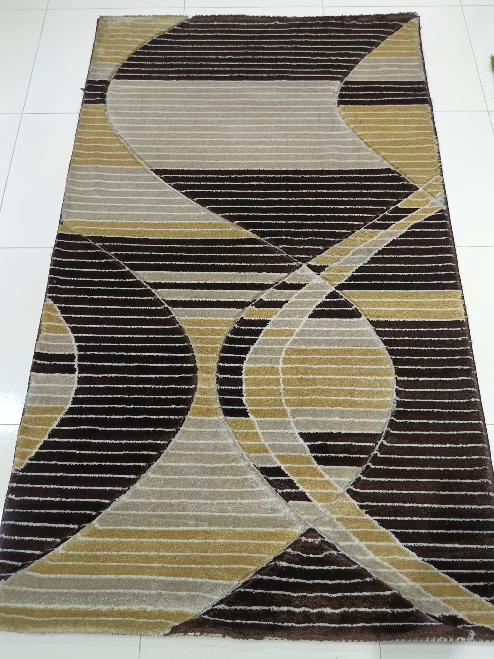 Topkapi Premium Turkish Rug – 3x5 ft Modern Striped Design | Brown & Golden Carpet