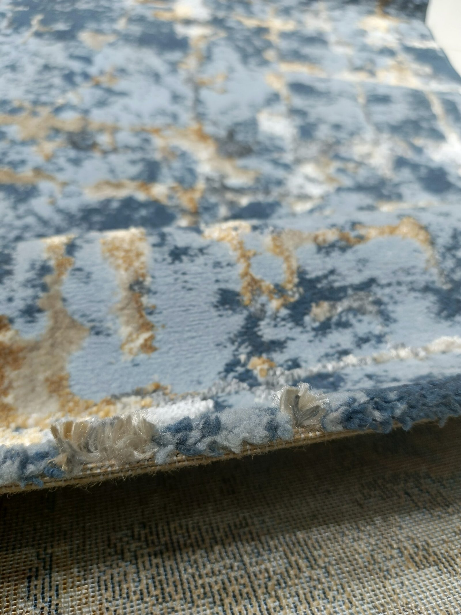 Premium Turkish Shiny Carpet – Modern Abstract Blue & Gold Rug (4x6 ft) - Image 4