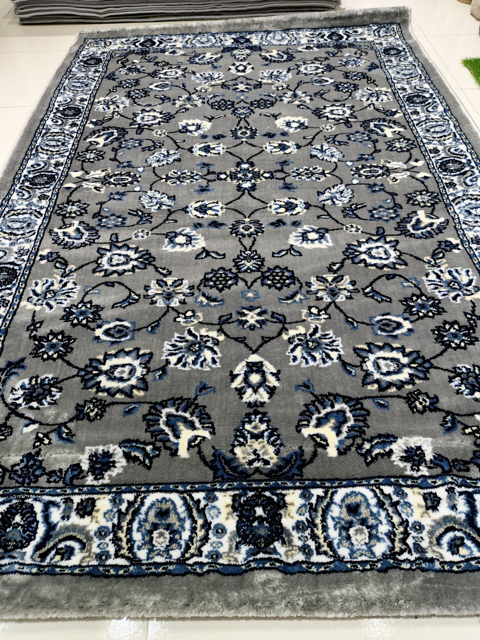Silk Touch Gray & Blue Persian Design Rug – 4x6 ft Turkish Carpet | Luxurious Living Room & Bedroom Area Rug