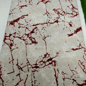 Premium Turkish 3D Shinny Carpet – Beige & Red Abstract Marble Design | 3x5 ft