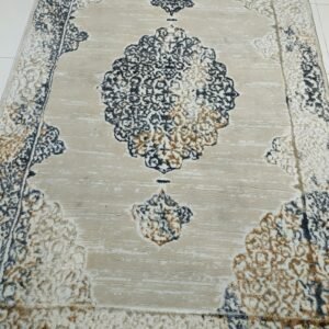 Premium 3D Shiny Turkish Rug – Beige & Grey Medallion | 4x6 ft Luxury Carpet
