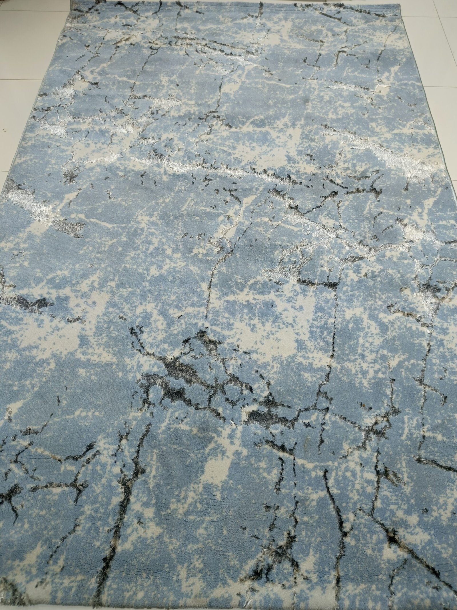 Light Blue Marble Pattern Rug – 5x7 ft | Premium Turkish 3D Shiny Carpet