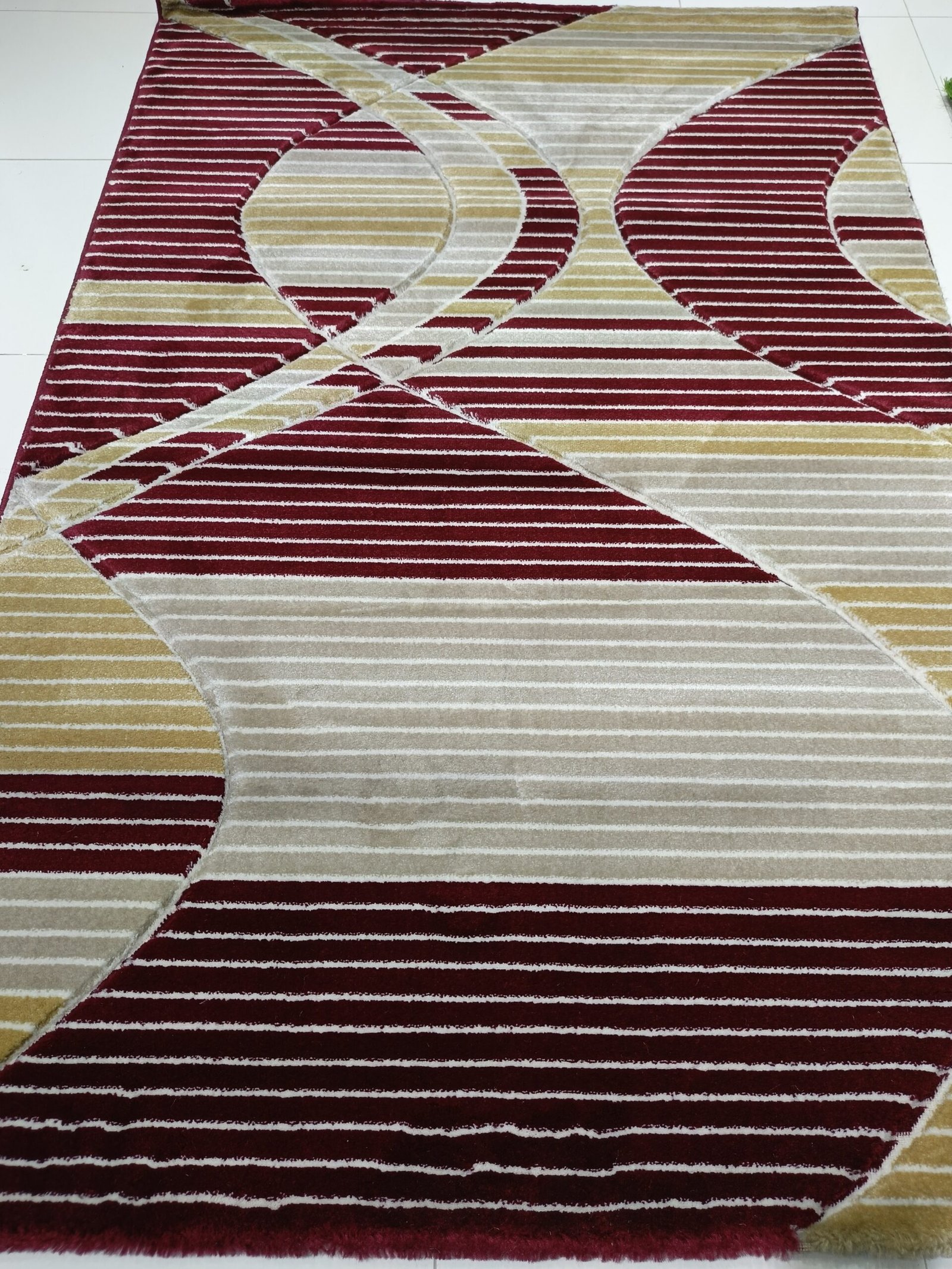 Turkish 4x6 ft Premium Topkapi Lux Red Rug – Modern Striped Design