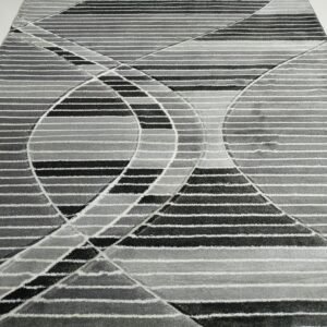 4/6 Feet Turkish Topkapi Premium Rug – Modern Grey Striped Wave Design Carpet