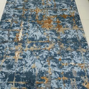 3D Shinny Carpet – Premium Turkish Abstract Rug in Blue & Gold (160×230 cm)