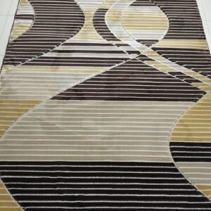 Premium Turkish Modern Geometric Carpet – Brown & Beige with Gold Accents – 5x7 ft (150×210 cm) – TOPKAPI Collection