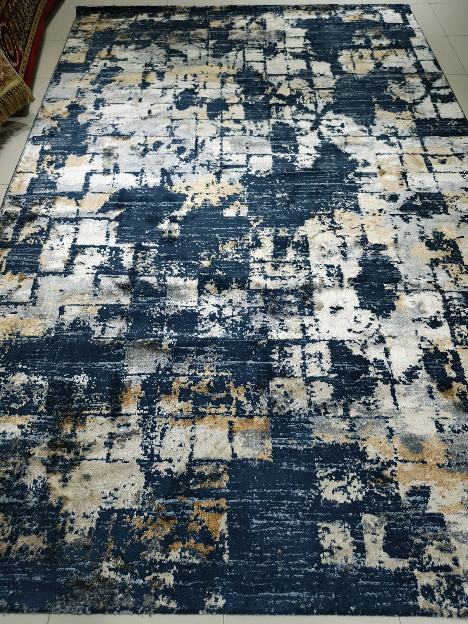 3D Shiny Turkish Carpet VIP – Abstract Blue & Beige Rug – 6.5x10 ft (200×300 cm)