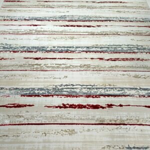 3D Shinny Turkish Carpet – 8x11 ft Beige & Red Striped Modern Rug, Premium VIP Collection