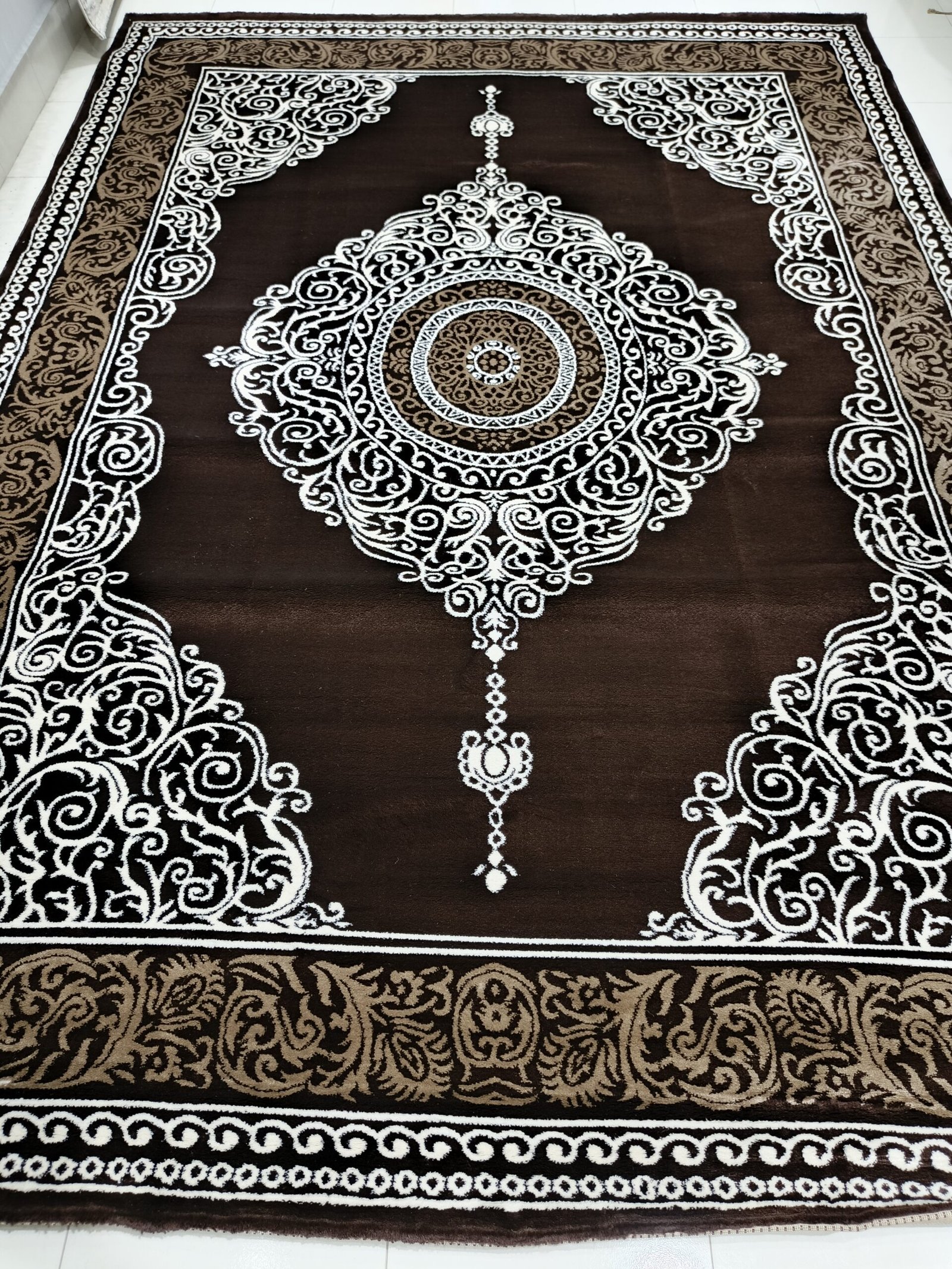 Topkapi Premium Lux Turkish Carpet – (8x11 ft) Brown Medallion Design, Elegant Living Room Rug