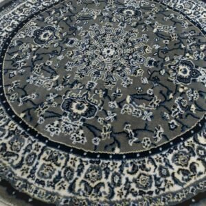 Round Persian-Style Silk Touch Rug – 4×4 ft Gray Luxury Carpet