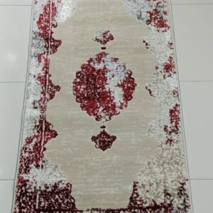Turkish 3D Shiny VIP Rug – Ruby Glow Beige with Red Accent Design
