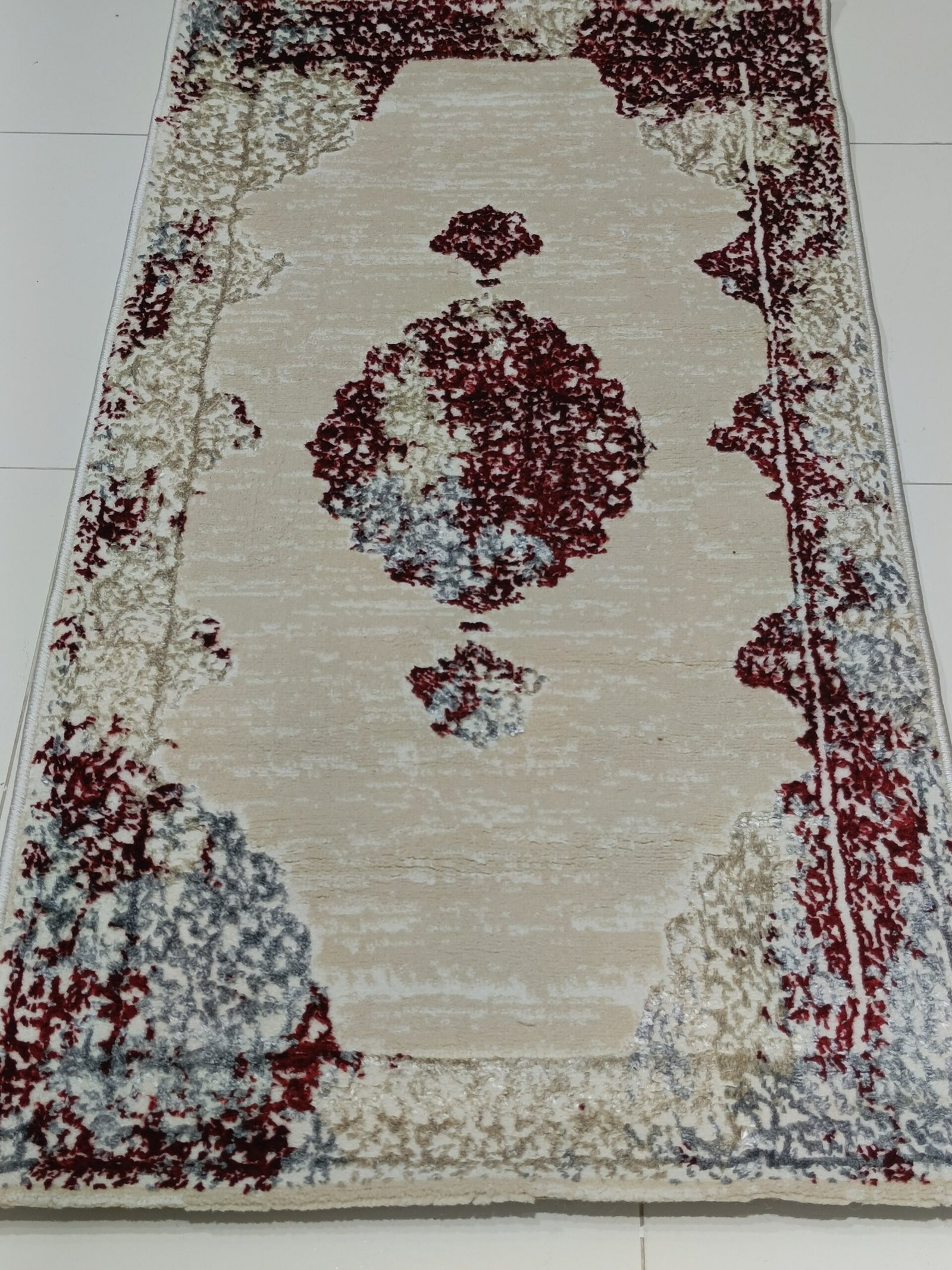 Turkish 3D Shiny VIP Rug โ Ruby Glow Beige with Red Accent Design - Image 3