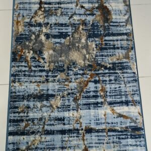 2×3 ft Turkish 3D Shiny VIP Rug – Blue Marble Design with Golden Accents