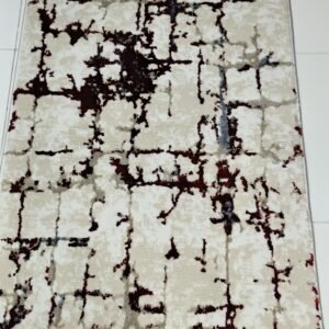 2×3 ft Turkish 3D Shiny VIP Rug – Beige with Red & Silver Marble Pattern