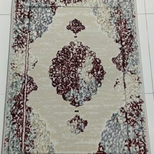 2×3 ft Turkish 3D Shiny VIP Rug – Beige Base with Maroon & Silver Pattern