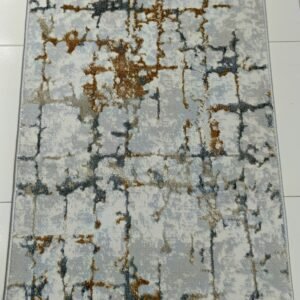 2×3 ft Turkish 3D Shiny VIP Rug – Grey Base with Golden & Silver Marble Lines