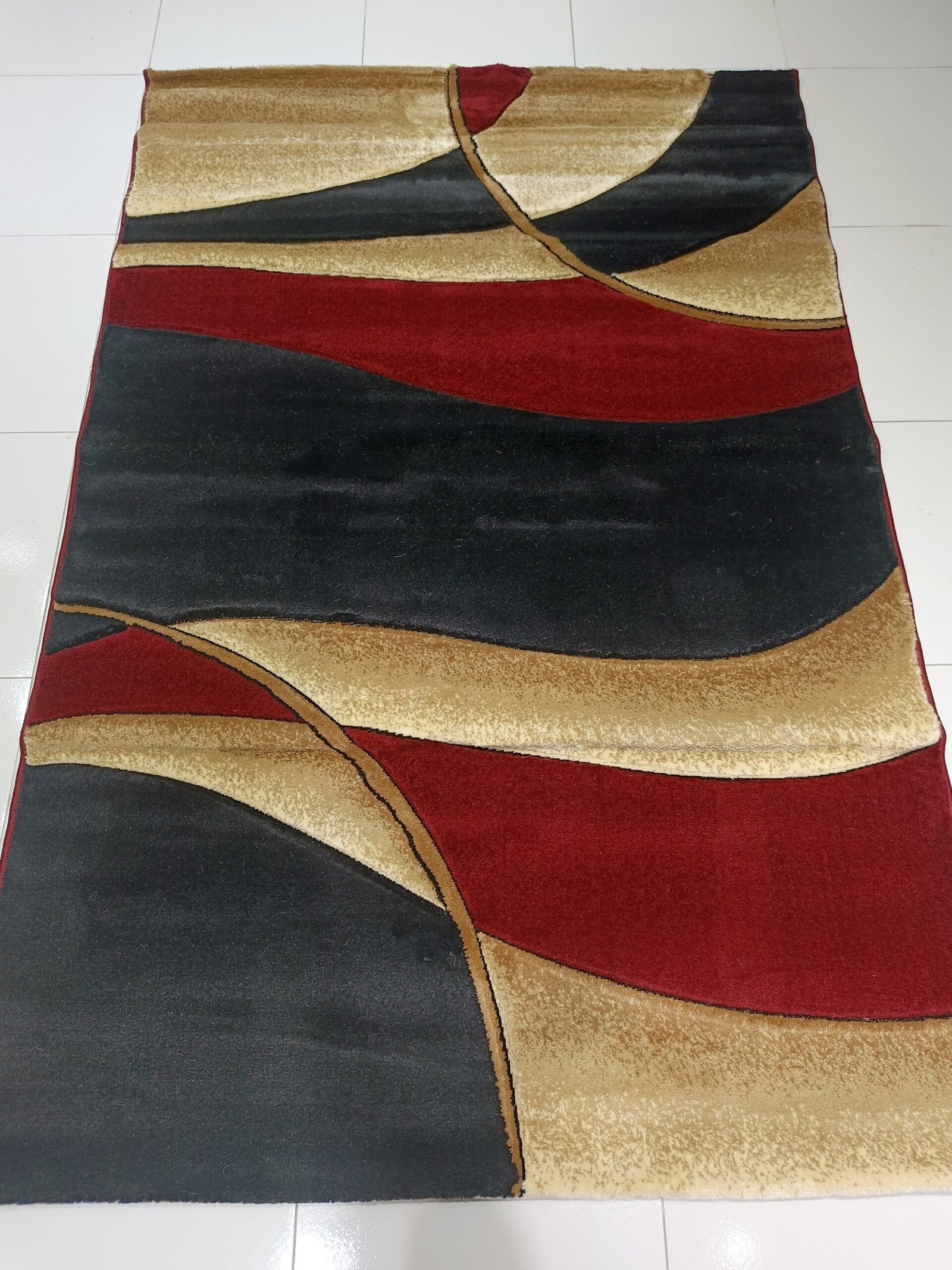 4×6 ft Turkish Beige & Maroon Rug – Modern Wave Pattern (Adnan Golden Horn Collection)