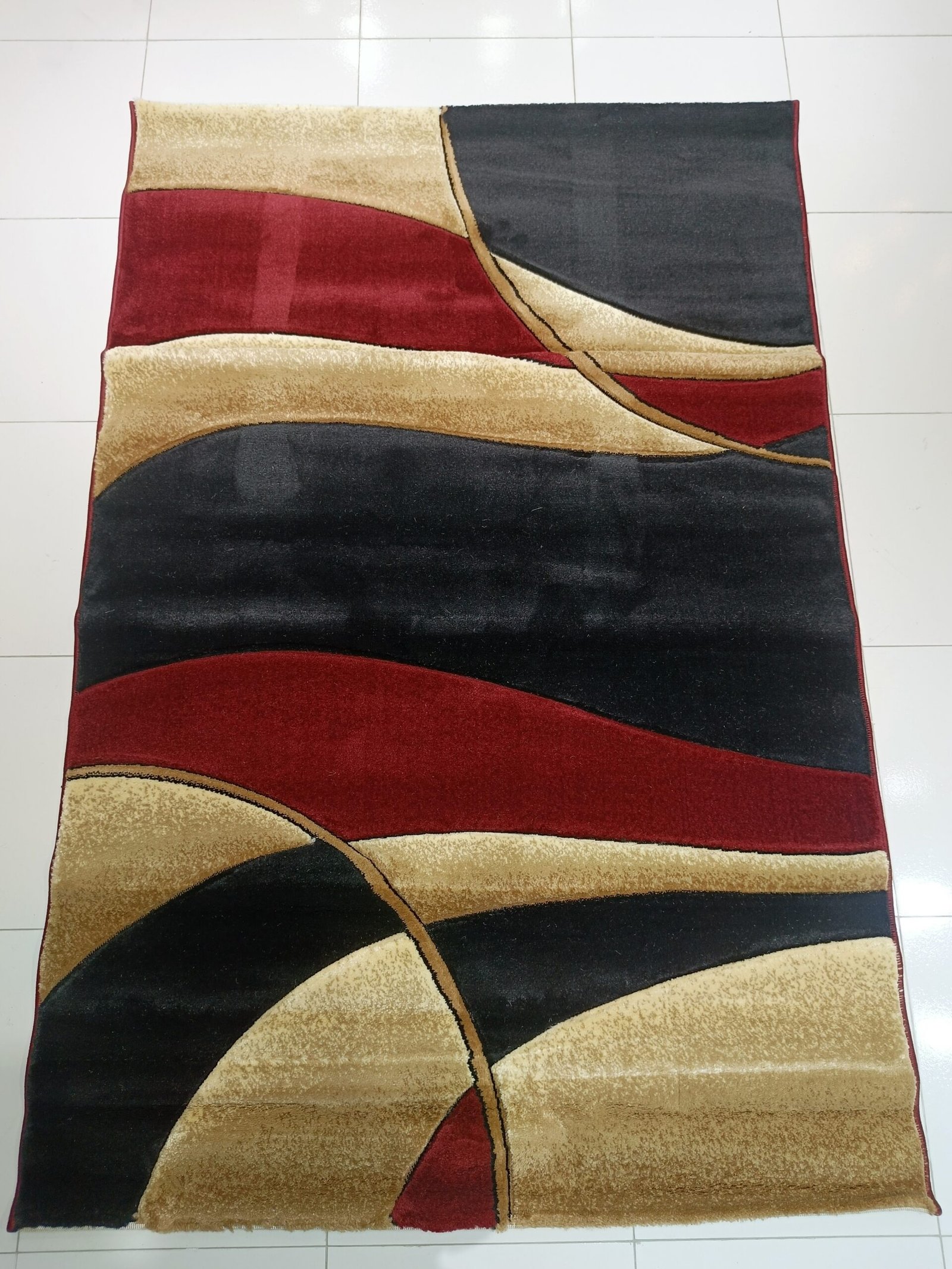 4×6 ft Turkish Beige & Maroon Rug – Modern Wave Pattern (Adnan Golden Horn Collection) - Image 4