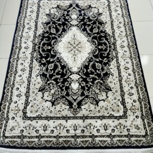 Sultan Midnight Heritage – Premium Turkish Dark Blue & Cream Carpet (4×6 ft Approx.)