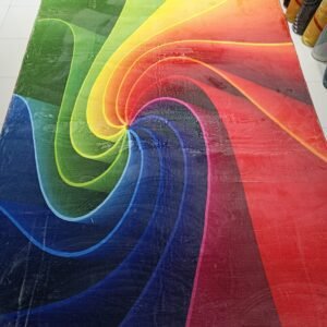 (Stains on the back)Aurora Spectrum Swirl – 6.5/9.5 ft Modern Rainbow Abstract Rug | Bold Color Splash for Contemporary Homes