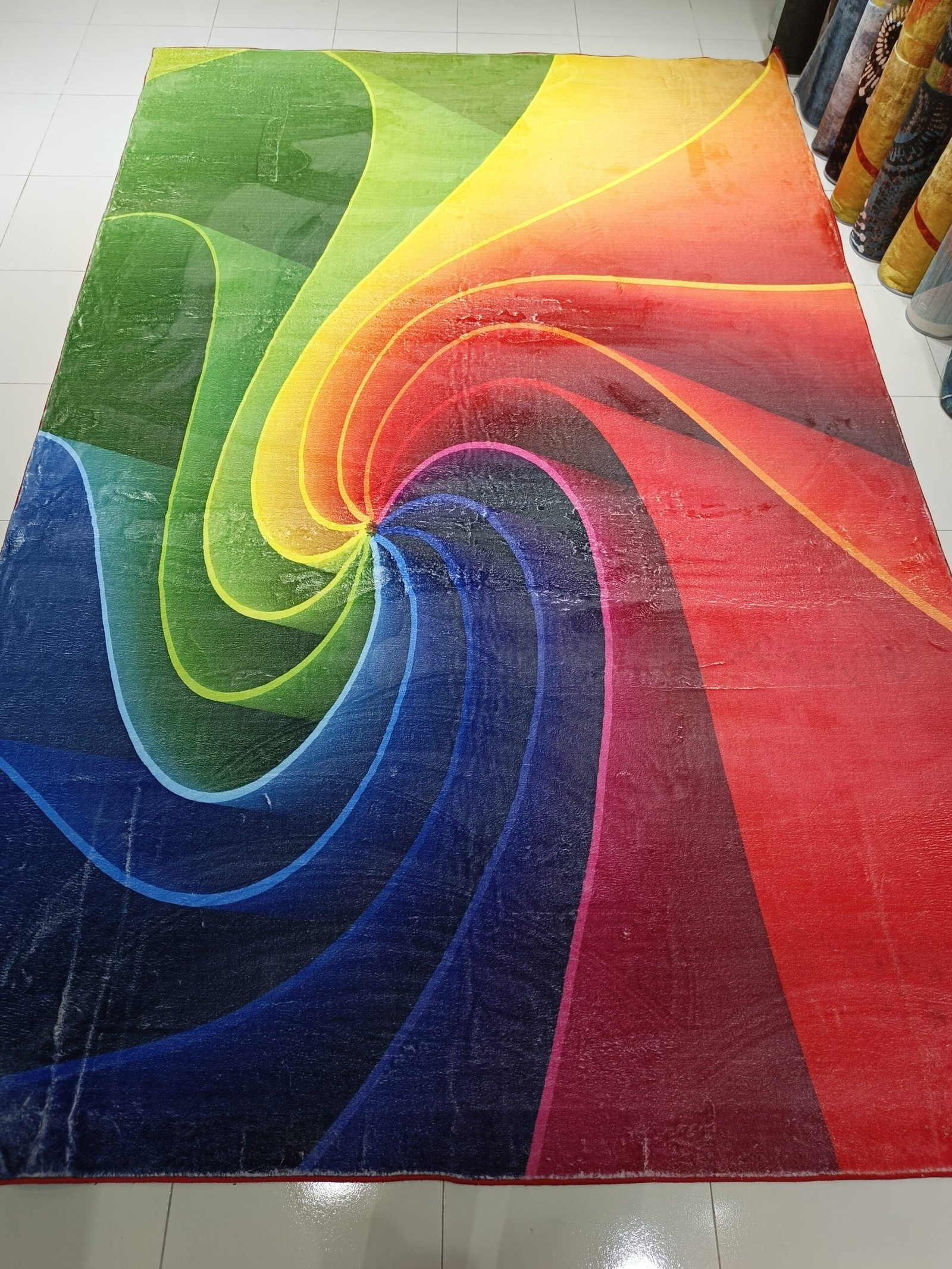 (Stains on the back)Aurora Spectrum Swirl – 6.5/9.5 ft Modern Rainbow Abstract Rug | Bold Color Splash for Contemporary Homes