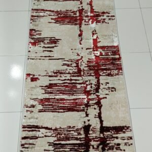 Crimson Rift – 2×5 ft Turkish 3D Shiny Abstract Runner Carpet in Beige & Red | Premium Textured Floor Runner for Modern Homes