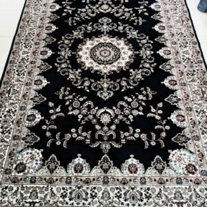 Royal Midnight Harmony – 180×270 cm Premium Turkish Navy Persian Rug | Heavy-Density Floral Medallion Carpet | Harmony Collection