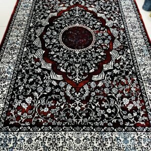 Royal Ember Medallion – 5×7 ft Turkish Red & Black Persian-Style Rug | Divine Harmony Collection | Premium Polyester Carpet