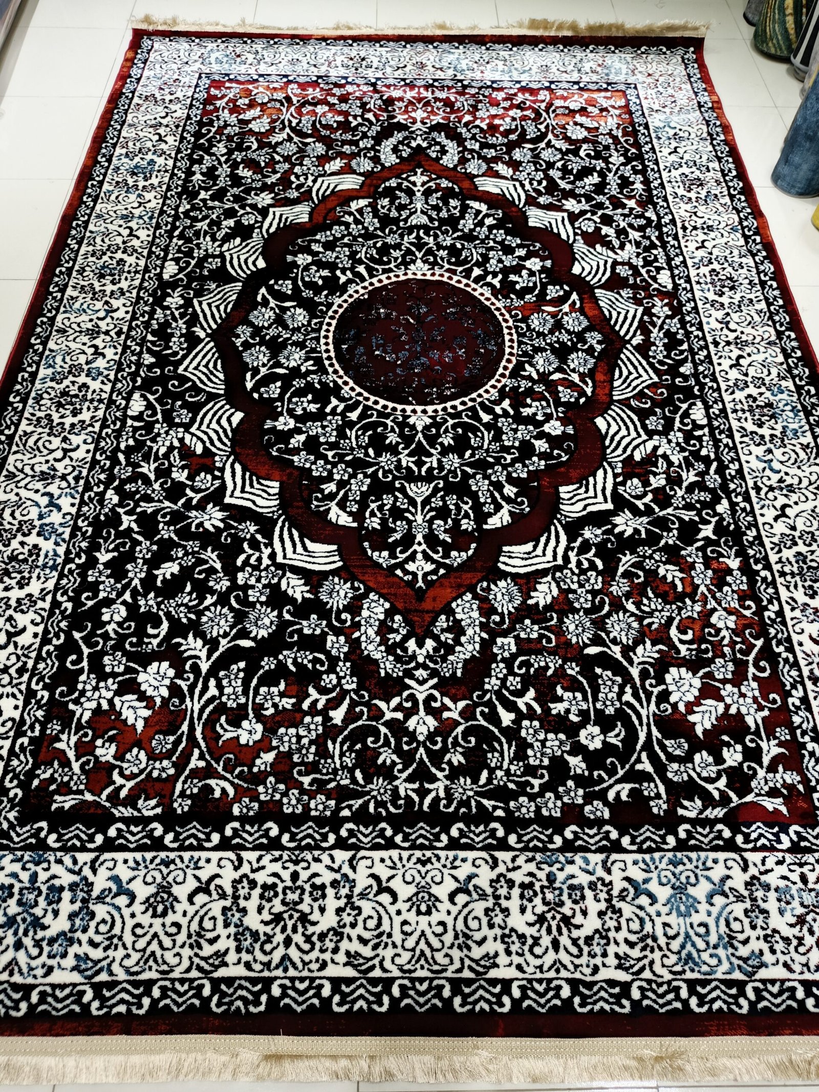 Royal Ember Medallion – 6×9 ft Turkish Red & Black Persian-Style Rug | Divine Harmony Collection | Premium Polyester Carpet