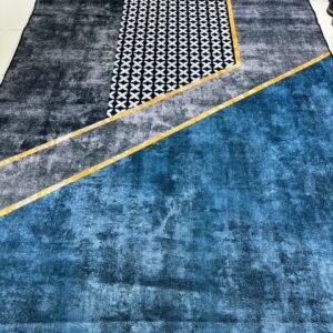 Azure Axis – 6×9 ft Modern Geometric China Rug in Blue, Charcoal & Ivory | 6mm Polypropylene Carpet