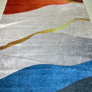 Aurelia Flow – 6×9 ft Modern Abstract China Rug in Rust, Sand, Blue & Ivory | 6mm Polypropylene Carpet