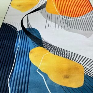 Solara Motion – 6×9 ft Modern Abstract China Rug in Mustard, Blue, Grey & Black | 6mm Polypropylene Carpet