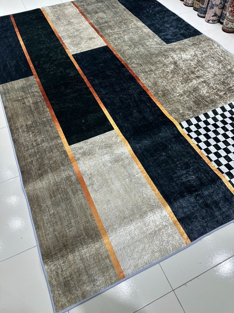 Gridline Noir – 5x7 ft Modern Abstract China Rug in Black, Taupe & Ivory | 6mm Polypropylene Carpet - Image 3