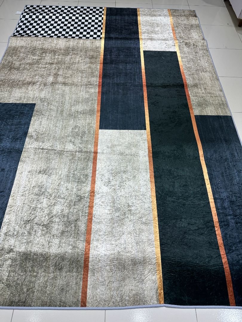 Gridline Noir – 5x7 ft Modern Abstract China Rug in Black, Taupe & Ivory | 6mm Polypropylene Carpet - Image 4